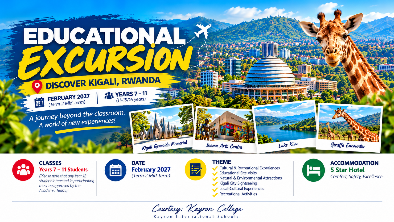 Kayron College educational excursion to Kigali, Rwanda, February 2027